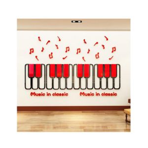 LookNBuy Piano With Sound Waves Wall Art (0031)-Red