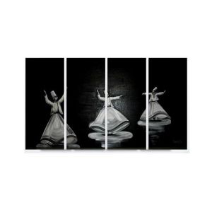 Maguari Sufism Canvas Small Wall Frame 4 Pcs Black & White (0708)