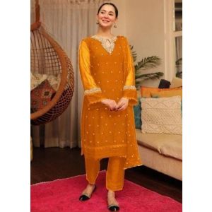 Pista Collection Embroidered Design Dupatta 3 Piece Suit For Women - One Size-Orange