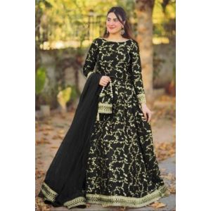Pista Collection Embroidered Top With Long Flare 4 Piece Suit For Women - One Size-Just Black