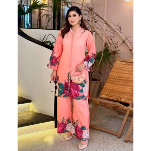Pista Collection Stitching And Dori Pipping 2 Piece Suit For Women-Pink-Large