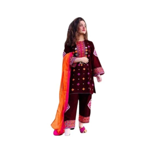 RG Shop 2 PC Embroidery Shirt &amp;amp; Trouser for Women.-Red