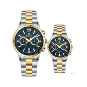Timezone Oblique Pulse Watch For Men Two Tone Golden (TZ-1323)-Blue