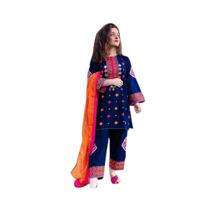 RG Shop 2 PC Embroidery Shirt &amp;amp; Trouser for Women.-Blue