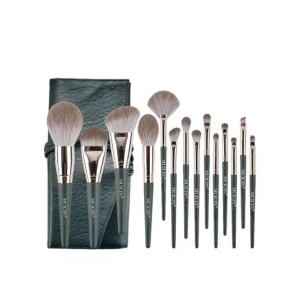 Muicin Green Leather Pouch Professional Makeup Brush Set – 14Pc
