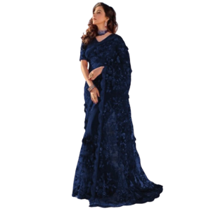 Zr Collection Indian Unsititched Net Saree Collection-Blue