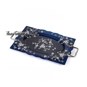 Easy Shop 12” Flower Serving Tray With Steel Handle Blue (1443)