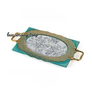 Easy Shop 12” Glass Serving Tray With Steel Handle Green