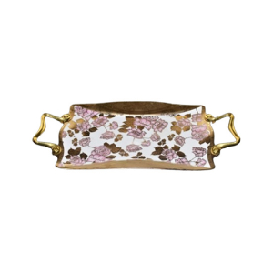 Easy Shop 14” Printed Serving Tray With Steel Handle Golden
