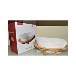 Easy Shop Salad Bowl And Wooden Stand Set 2Pcs