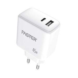 Faster USB-C Super Fast Charging Wall Charger with PD Cable White (PD-45W)