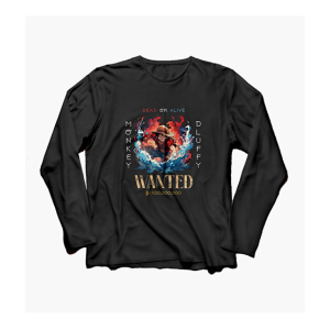 Genteez Luffy Digital Printed Full Sleeves T Shirt For Men-Black-Large