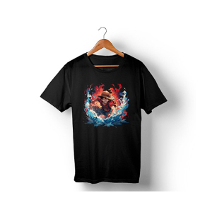 Genteez New Luffy Digital Printed T Shirt For Men-Black-Small