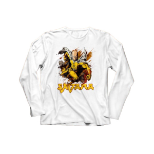 Genteez Saitama Digital Printed Full Sleeves T Shirt For Men-White-Large
