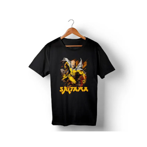 Genteez Saitama Digital Printed T Shirt For Men-Black-Large