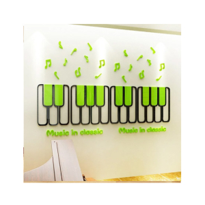LookNBuy Piano With Sound Waves Wall Art (0031)-Green