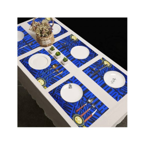 Maguari Luxurious Jacquard 6 Person Dining Table Mats Blue (0497)