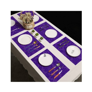Maguari Luxurious Jacquard 6 Person Dining Table Mats Purple