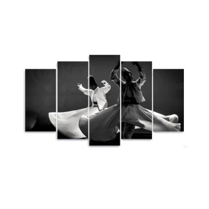 Maguari Sufi Canvas Medium Wall Frame 5 Pcs Black & White (0691)
