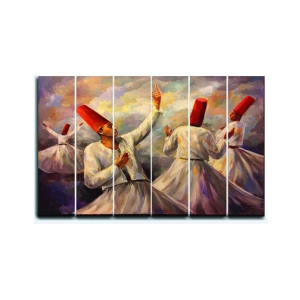 Maguari Sufi Oil Painting Synthetic Canvas Small Wall Frame 6 Pcs (0678)