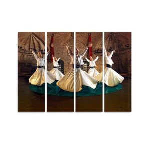 Maguari Sufism Vintage Synthetic Canvas Small Wall Frame 4 Pcs (0673)