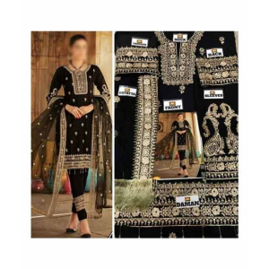 Mehakmall Embroidery Chiffon Party Wear Suit For Women Black