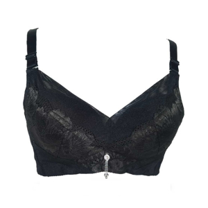 Purple Bag Fancy Net Lace Wireless Light Padded Full Coverage Bra Black (0018)