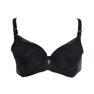 Purple Bag Fancy Net Wireless Light Padded Full Support Bra Black (0016)