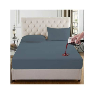 Rainbow Linen Water Proof Fitted Bed Sheet Dark Grey (King Size)