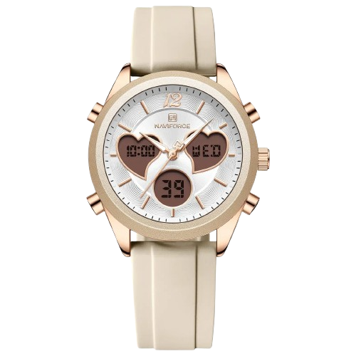 iShopping - Naviforce Elegant Heart Watch For Women Beige (NF-5045-17)