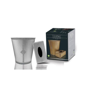 Appollo Bridal Tissue Box And Dustbin Set Silver - Pack Of 2