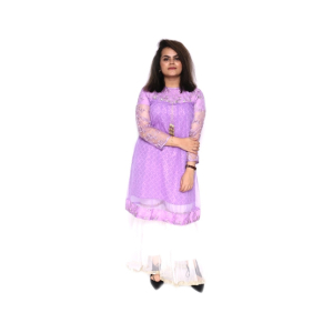 ASH Collection Net Embroidered Purple Kurti With Net Garara White