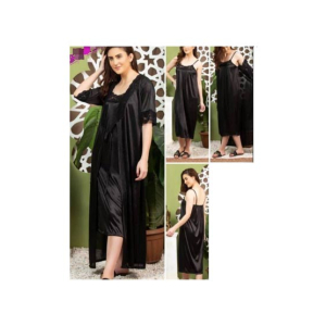 MBN Textile Ladies Silk Nighty Black - 2 Pcs