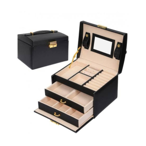 Easy Shop 3-Layer Mirror Leather Jewellery Organizer