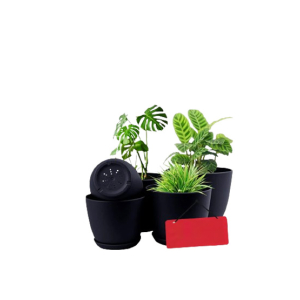 Araaish Decorative Flower Pots  With Drainage Without Plants - Pack Of 5-Black