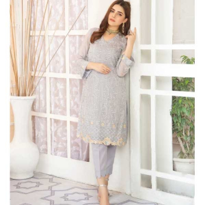 Glittire Charisma Pearly Grey Embroidered Chiffon Unstitched 1 Piece