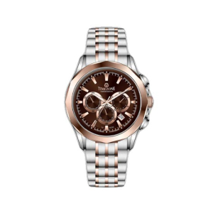 Timezone Chronograph Daycrest Watch For Men Two Tone Rose Gold (TZ-1325)-Coffee