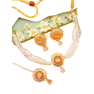 Azhari Traders Beautiful Elegant Crush Mala Set-Orange