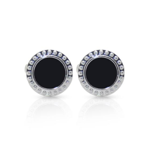 Cufflers Classic Silver and Black Circle Cufflinks - (CU-0019)