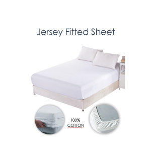 DREAM ON Cotton Jersey Fitted King Bed Sheet White (JF-001-W-K)