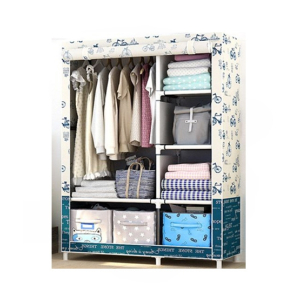 Easy Shop Five Shelf & One Sided Hanging Cloth Wardrobe White/Blue