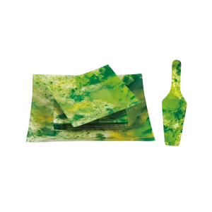 Easy Shop Gold Impression Glass Serving Cake Plate Set - 8 Pieces-Green