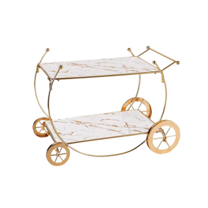Easy Shop Golden Frame 2 Floor Serving Trolley Dish-Golden