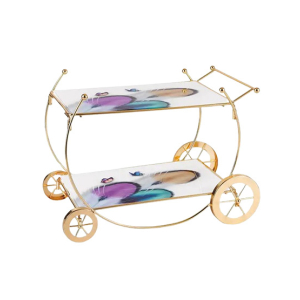 Easy Shop Golden Frame 2 Floor Serving Trolley Dish-Purple