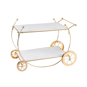 Easy Shop Golden Frame 2 Floor Serving Trolley Dish-White