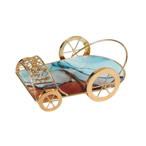 Easy Shop Golden Frame Serving Cart Dish for Cake-Blue