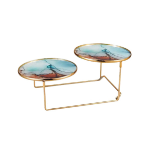 Easy Shop Golden Frame Unique Serving Platter-Blue