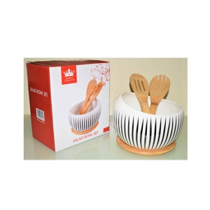 Easy Shop Salad Bowl with 2 Wooden Spoon And Stand