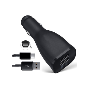 Gear Link Dual Port USB Car Charger with Type-C Cable Black
