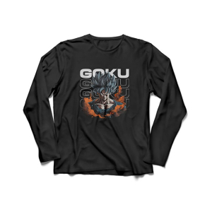 Genteez Goku Digital Printed Full Sleeves T Shirt For Men-Black-Small